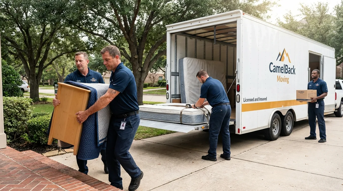 Crew loading residential truck for cross-state move from Hartford, NY