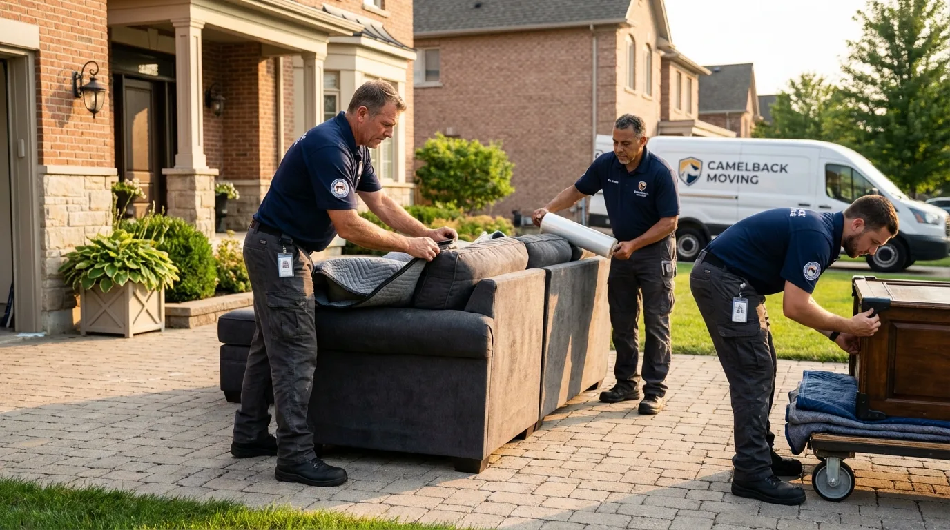 Large estate moving crew wrapping furniture in Hartford, NY