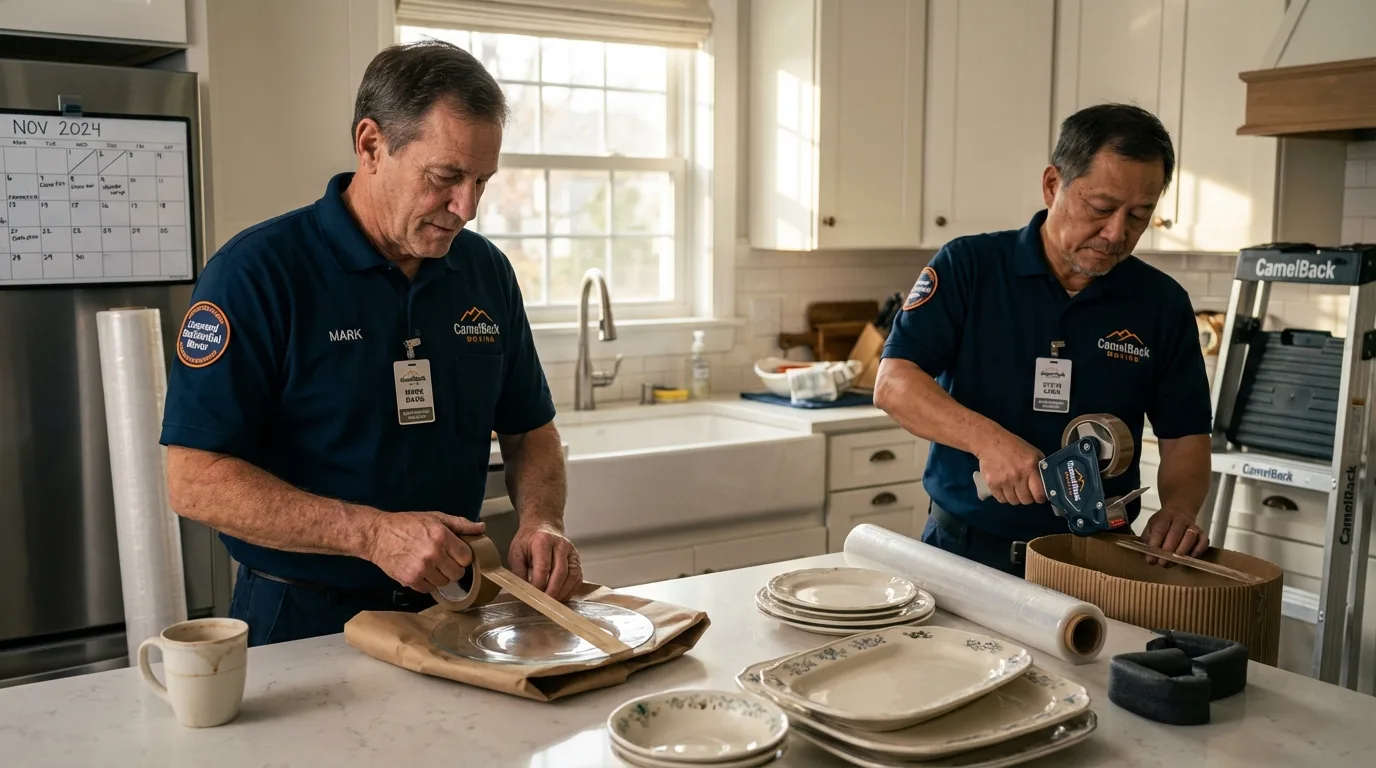 Professional crew packing kitchen dishware in Hartford, NY